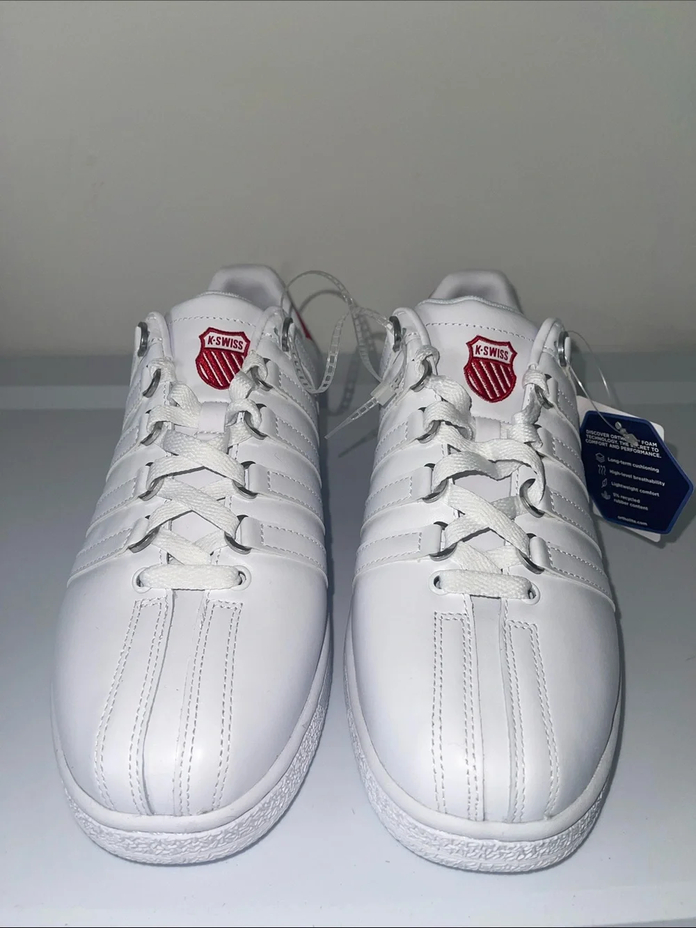 K-Swiss Men's White Sneakers with Red Heel Tab
